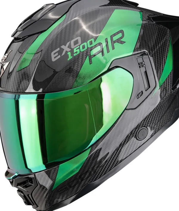 Scorpion EXO-1500 AIR Carbon Platted Black/Green> Integraalhelmen|Helmen Met Zonnevizier