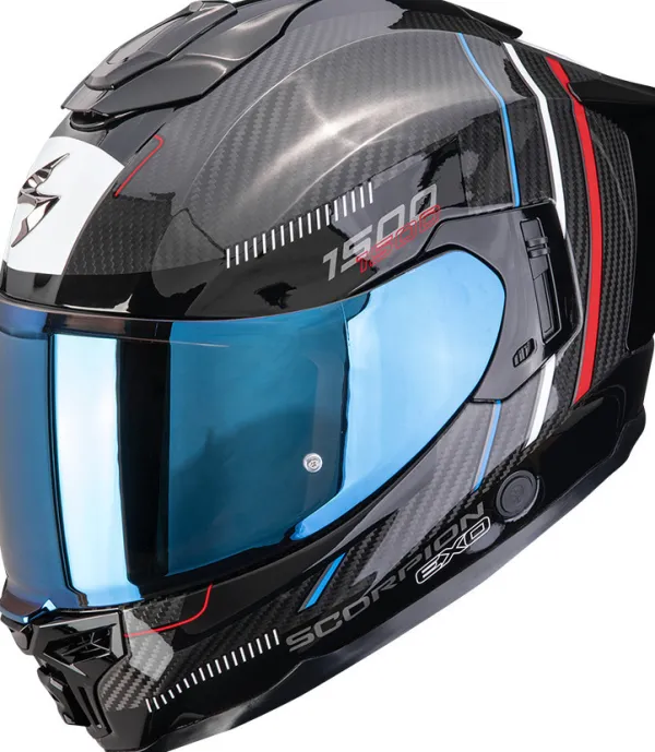 Scorpion EXO-1500 AIR Carbon Zity Black/Red/Blue> Integraalhelmen|Helmen Met Zonnevizier