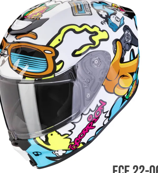 Scorpion EXO-JNR Fun White/Blue> Kinder Scooterhelmen