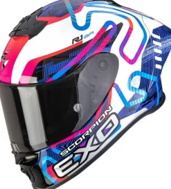 Scorpion EXO-R1 EVO II AIR Cornering White/Blue/Pink> Integraalhelmen|Race Helmen